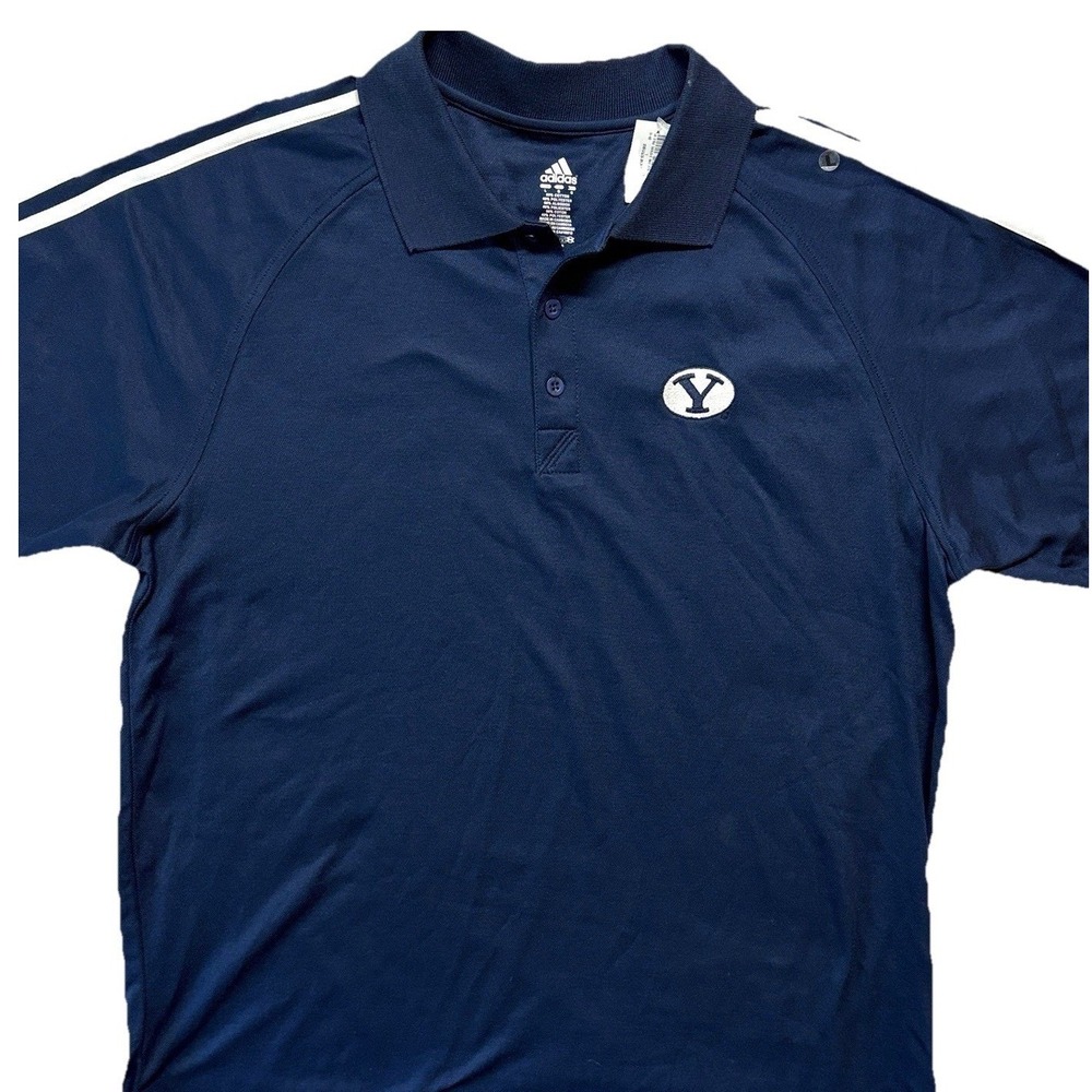 Adidas BYU‎ Cougars Polo Shirt Mens Large Navy Blue White Stripes Collared NWT